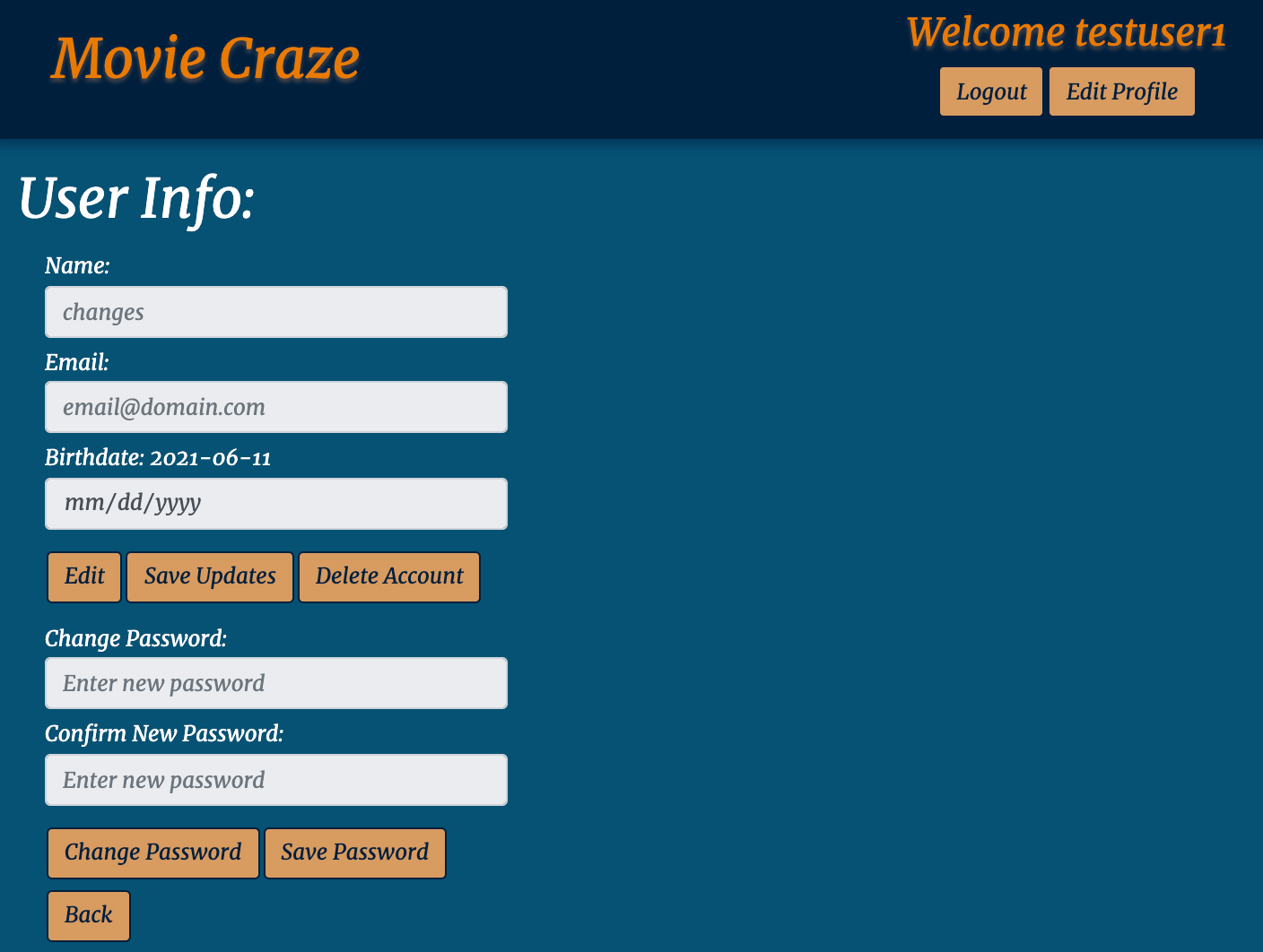 the maing page of movie craze